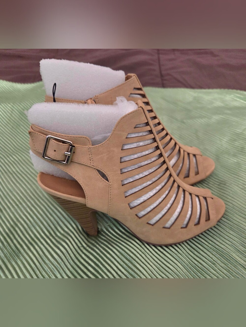 NWT!! Women's Tan Cutout Heeled Sandals